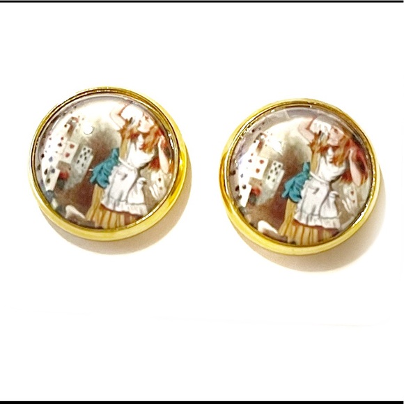 10/$10Alice in Wonderland glass front earrings, 12mm New - Picture 2 of 12